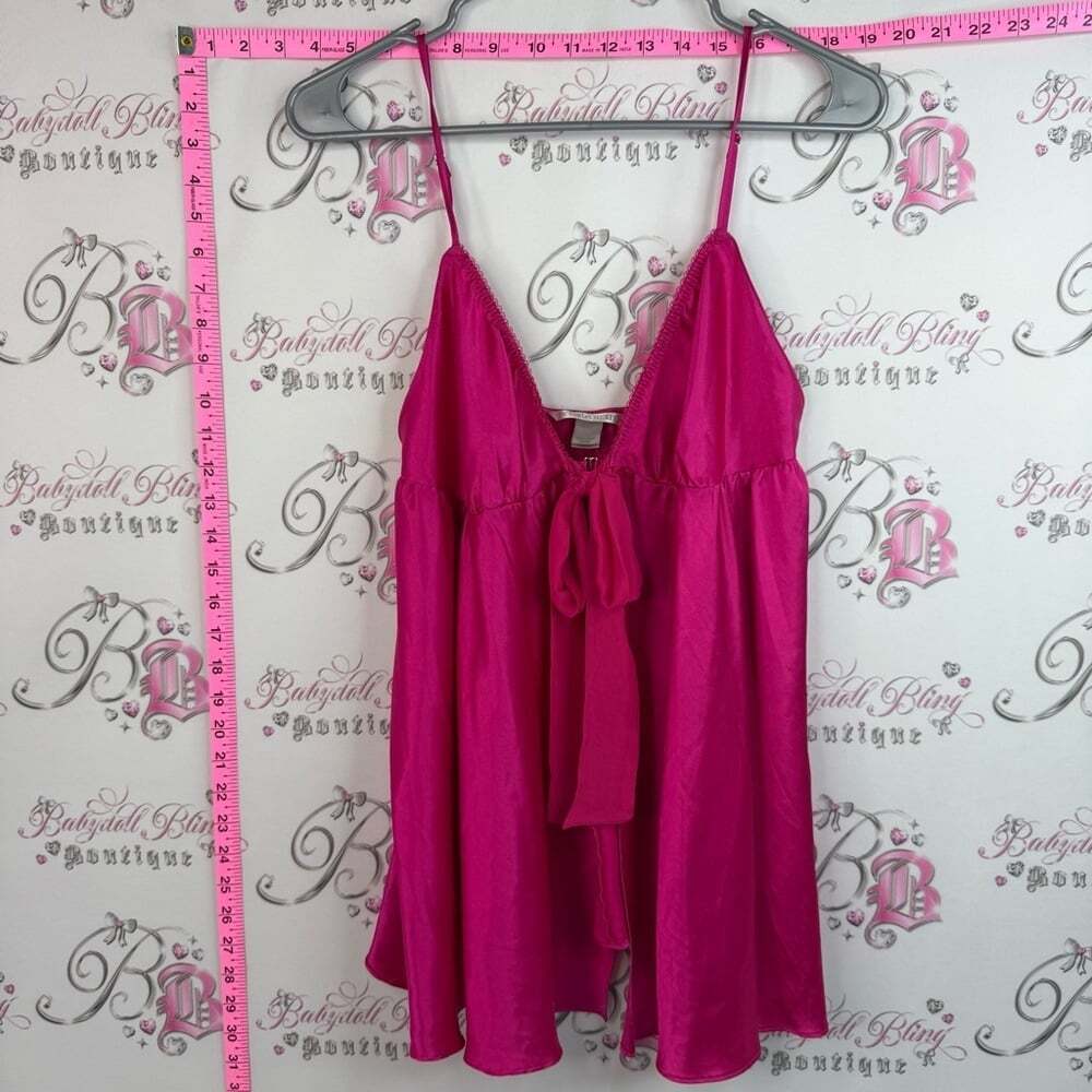 Victoria's Secret tank top ribbon Hot Pink Satin Camisole with Front Tie
